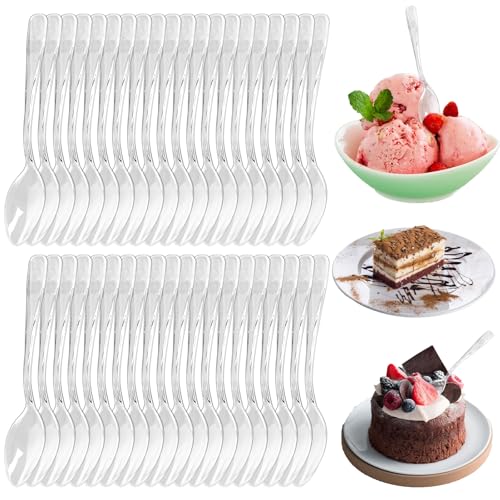 200 Stück Transparent Plastiklöffel, 3,74 Zoll /9,5cm Mini Plastik Löffel, Wiederverwendbare Eislöffel Plastik, klein Dessertlöffel, Kunststoff Löffel für Dessert Pudding Mousse Party