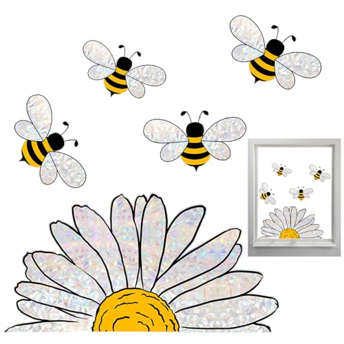 Bienenfensterabziehbilder - Bienenfenster Klammert Sich, Sonnenblumen Gemusterte Bienenaufkleber | Dekorative Blumenvogelsicherheitsaufkleber, Schützende Antikollision Statische Bienenfensterfilme Für