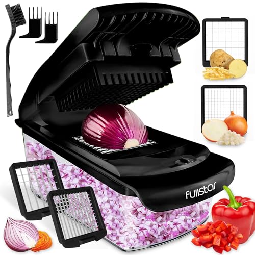 Gemüseschneider Spiralschneider Gemüsehobel - Gemüse Schneider Zwiebelschneider Kartoffelschneider Obstschneider - Vegetable Chopper Cutter Dicer (2-in-1 - Schwarz)