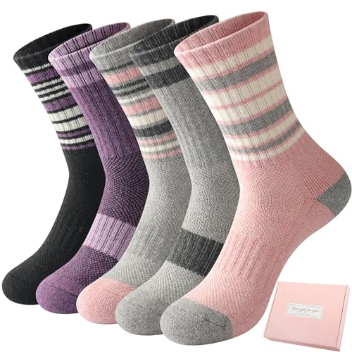 Caldodo Thermosocken Wollsocken Damen 5 Paare, Wintersocken Warme Dicke Thermo Socken Frauen Wandersocken Trekking Arbeitssocken Atmungsaktiv Sportsocken Wolle Frottee Socken Geschenke