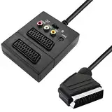 BestPlug Audio Video Verteiler mit Schalter, 1 Scart-Stecker auf 3 Cinch-Buchse 1 S-VHS Buchse 2 Scart-Buchse, mit 20cm Kabel, Schwarz (verbesserte Ausführung v1.72)