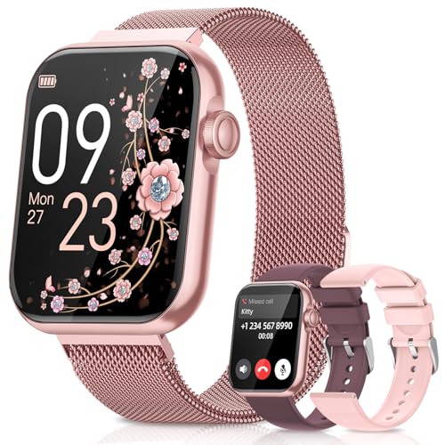 BANLVS Smartwatch Damen mit Telefonfunktion 1,85'' Zoll Fitnessuhr Damen mit SpO2, Herzfrequenz, Schlafmonitor, Menstruationszyklus, IP68 wasserdichte Sportuhr für iOS und Android (Rosa)