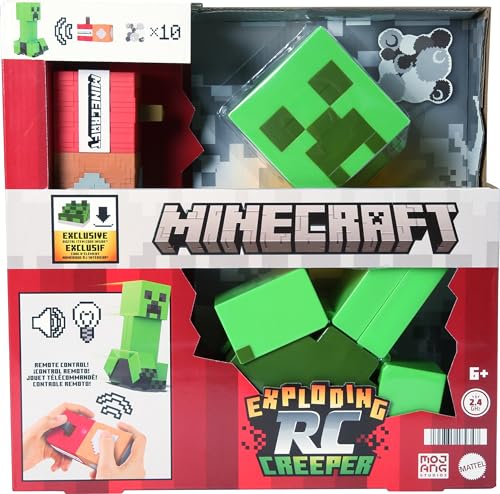 Mattel Minecraft explodierender ferngesteuerter Creeper mit Lichtern und Geräuschen, 10 Explosionspartikel, authentische Bewegungen wie im Spiel und DLC-Code, HRR48, HRR48