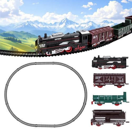 Elektrische Spielzeug Eisenbahn inklusive Schienen Batterie betrieben - 16-teilig - Zug Komplett Set mit Lokomotive Waggons und Gleisen ab 4 Jahren - Fahrender Spielzug mit Lok und Anhänger