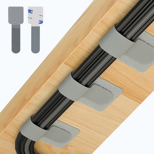 Abnii 50 Stück Kabelmanagement Schreibtisch, Kabelbinder Selbstklebend Klettband Kabel Organizer Schreibtisch Kabelhalter Kabelklemmen Kabelclips Kabelbefestigung für TV, Lichterkette, Grey, Small