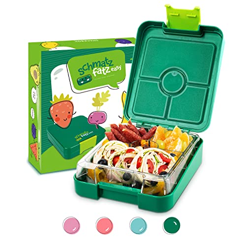 schmatzfatz Easy Bento Lunchbox für Kinder, BPA-frei, Lunchbox mit 4 Fächern, leicht zu öffnen und zu reinigen, ideal für Schule, Sport und Kindergarten (Grün)