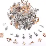 Tikplus 150 Stück Charms Anhänger, zum Schmuck Basteln, Gemischte Anhänger Kette und Vintage Aesthetic, Armbänd Ohrringe Halskette, Antik Silber/Gold