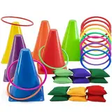 SQAQS 31PCS Outdoor Spiele für Kinder Set Wurfspiel, 18cm Hülsenraum, Wurfspiel-Set mit Sitzsäcken, Outdoorspiele Kindergeburtstag Garten, Spiele-Set, weiche Kunststoffkegel (Einfarbig)