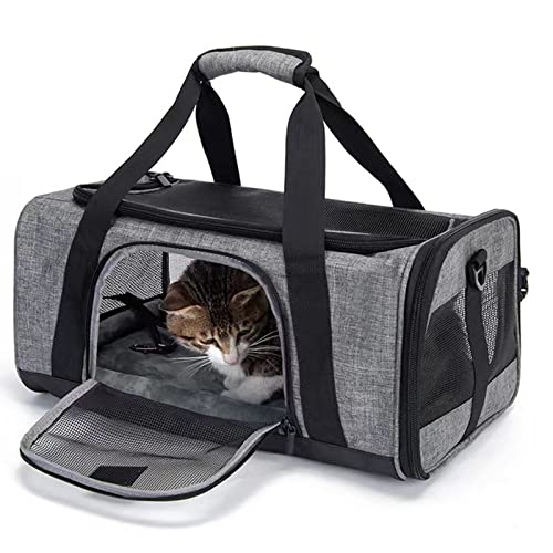 Wakytu Reisetasche Flugzeug Transportbox für Katze Hund Transporttasche für Haustiere Faltbare Hundetransportbox Katzentransportbox Hundetragetasche Hundebox Auto Atmungsaktive Hundetasche Grau