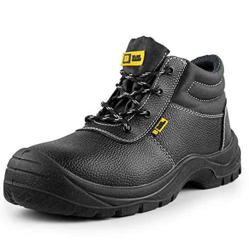 BLACK HAMMER Sicherheitsstiefel Herren Arbeitsschuhe Leder Stahlkappe Leichtes Schuhwerk S3 SRC 1400 Schwarz (43 EU)