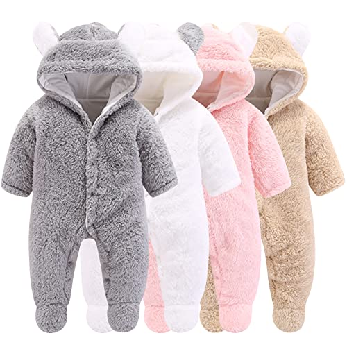 Neugeborene Baby Cartoon Bär Schneeanzug Wintermantel Fleece Kapuze Strampler Jumpsuit (Grau, 9-12Monat)