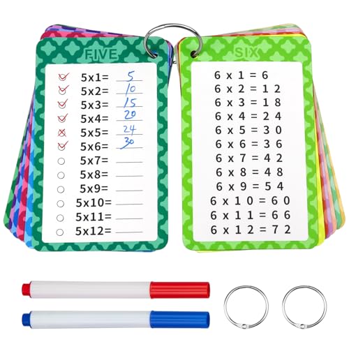 Suofuolef 1x1 Lernkarten, Einmaleins Tabelle mit 13 x Übungsblättern, Rechenhilfe Trocken Abwischbar Ohne zu Schmieren und Ohne Farbrückstände