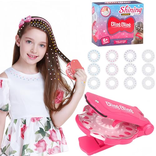 180 Hair Gems Diamond Hair Machine Hair Bedazzler Kit Glitzersteine Haare Sticker Maschine Hair Glitzersteine Gems Mädchen Glam Styling Werkzeug Set zum Anbringen der Strasssteine am Haar Kleidung