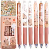 PceGan Capybara Stifte,Radierbarer KugelsChreiber,6 Stück Blau Cartoon Tier Kugelschreiber und 50 sticker,Radierbar Tintenroller Studenten Geschenk Schule Bürobedarf Schulsachen