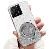 Tivenfezk Nadoli Sparkle Treibsand Ständer Hülle für Xiaomi 13T/13T Pro,Versteckt Ständer Ring Klar Glitzer Stern Handyhülle Durchsichtig Bling Schutzhülle Case Cover,Klar