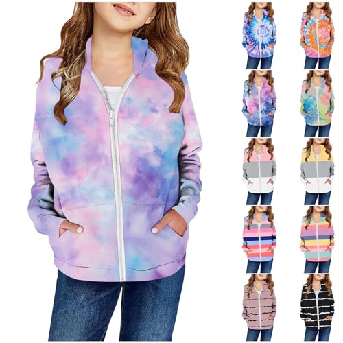 XINYUNZU Warehouse Mädchen Sweatjacke Kapuzenjacke Kinder Jacke mit Taschen Übergangsjacke Kinderjacke Sweatshirt Jacke Outdoor Hoodie Jacken für 2-14 Jahre Alt Lila 7 Jahre
