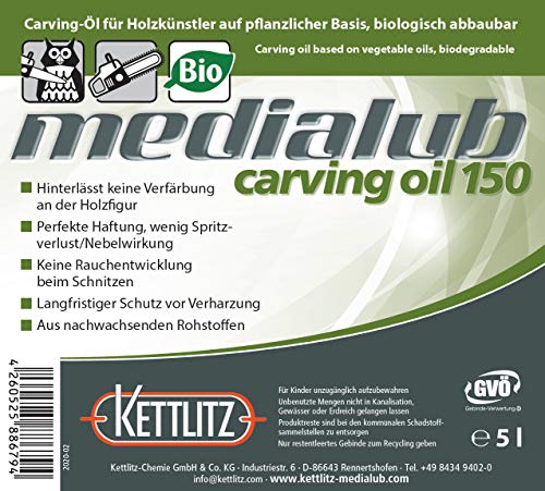 KETTLITZ-Medialub Carving Oil 150 - Bio Kettenöl für Holzschnitzer - Kanister 5 Liter