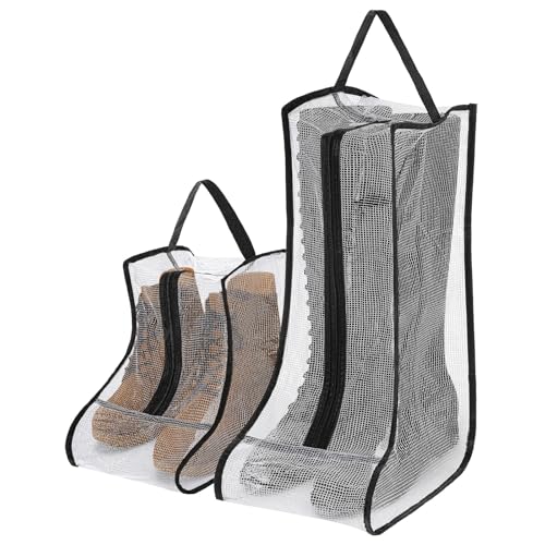 Tucnoeu 2 Stück Tragbare Stiefeltasche mit Griff, Wasserfeste Staubdicht Schuhbeutel Transparent Schuhsack für Zuhause und Reisen