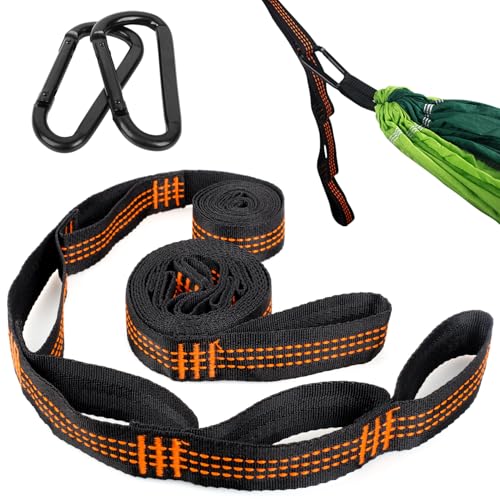 RNHDLY 2er Pack Hängematte Befestigung 2 m x 2,5 cm Hängematten Aufhängung Gurte mit 2 Schwerlast Karabiner, Schaukel Befestigung Seil für Hängematte mit 6 Schlaufen für Camping Outdoor Wandern