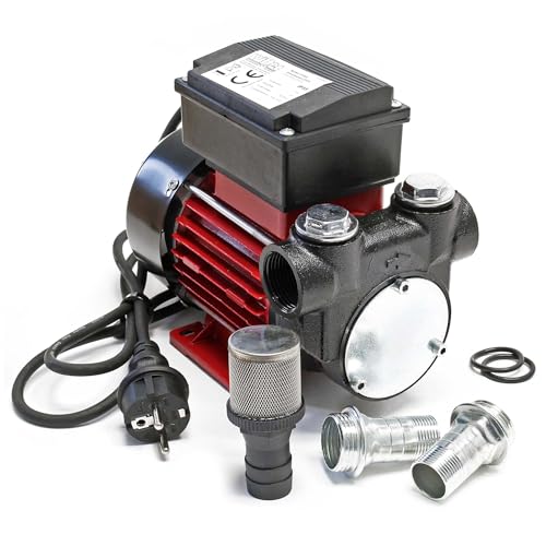 Wiltec Heizöl- und Dieselpumpe 230V 375W 60l/min, Selbstansaugende Umfüllpumpe mit 2m Ansaughöhe und Rückschlagventil, Absaugpumpe