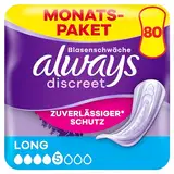 Always Discreet Inkontinenzeinlagen Long, 80 Binden (4 x 20 Stück) Monatspaket, diskreter Schutz & hohe Saugstärke, geruchsneutralisierend (Verpackung kann variieren)