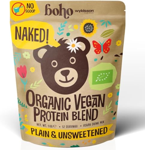 Naked Vegan Protein Powder Super Blend (1kg NO SCOOP INCLUDED) Unsweetened | With Minerals | Organic Plant Protein with Omega Seed Blend