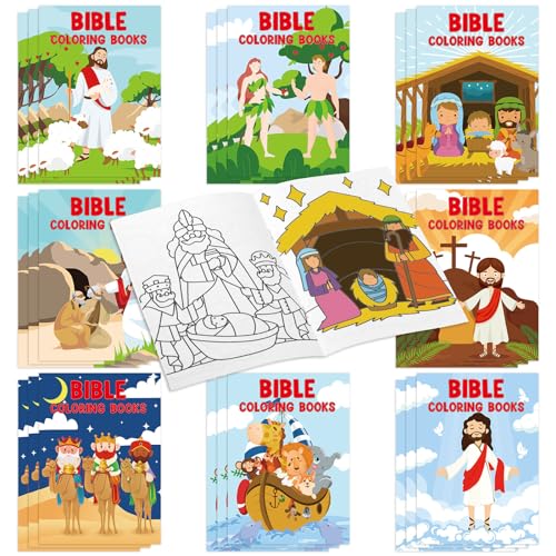 Dianelhall 24 Mini Malbücher für Kinder Malhefte für Kinder Kleine Malbücher Jesus Ausmalbuch Bibel Geschichten Malbuch Christliche Geschenke Kinder für Kleine Mitbringsel Kinder Geburtstagsgeschenke