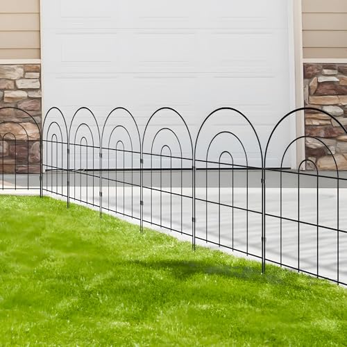 Thealyn Dekoratives Gartenzaun 61cm H x 33cm B (10 Panele, Gesamtlänge 3,3m) Metallzaun ohne Graben für Außenbereich, Grenzzaun, Hundezäune für Blumenbeete, Garten, Tierbarriere, Bogen-Innennetz