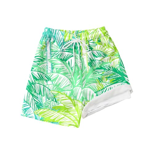 SUPTTING Jungen Badehose Badeshorts Boardshorts Schwimmhose Strandshorts mit Innenfutter Mesh-Futter Kordelzug Schnelltrocknend Sommer Strand Schwimmen Urlaub Tropisches Palmen Print