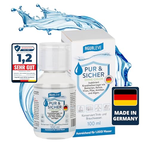 100ml PUR & SICHER *ohne* Chlor Wasseraufbereiter Trinkwasser – Inaktiviert Keime, Viren, Bakterien | Wohnmobil, Wohnwagen, Camping, Outdoor, Notvorrat, Notfall, Survival, Reisen | für 1000l Wasser