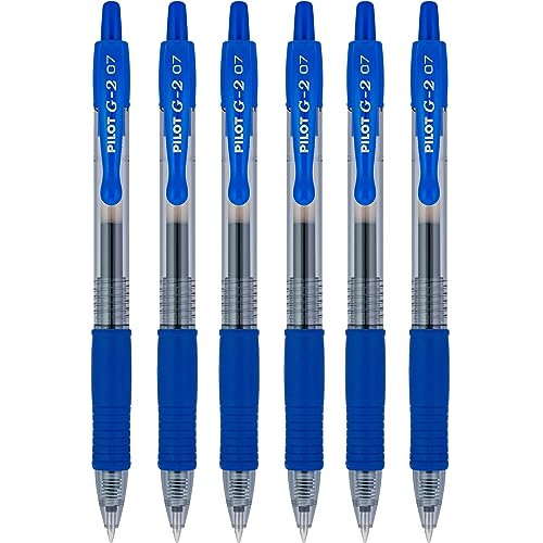 Pilot G2 07 blau fein Retractable Gel Ink Pen Tintenroller 0,7 mm Feder Spitze 0,39 mm Line Breite nachfüllbar bl-g2–7 (6er Pack, blau)