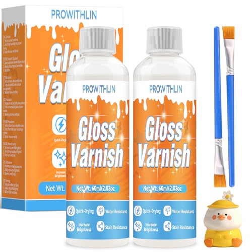 prowithlin - Air Dry Clay Glaze - Glänzender Ton Firnis für Lufttrocknenden Ton, Keramik, Ölfarbe & Holz - Wasserfest, Riss-, Kratz- & Abriebfest - 60ml * 2 mit 2 Pinseln