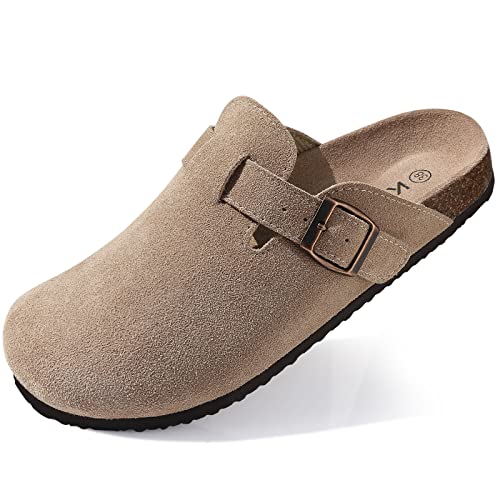 Comwarm Unisex Clogs Wildleder für Frauen aus Leder Rutschfest Pantoletten mit Premium Fußbett