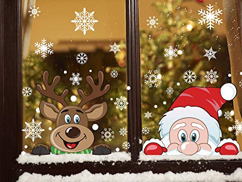 DERAYEE 6 Blätter gucken Santa & Rudolph Fenster haftet Schneeflocken statische Aufkleber für Weihnachten Fenster anzuzeigen