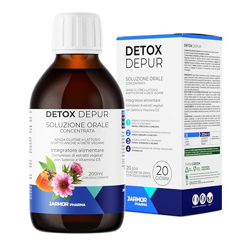 Detox Depur Sirup 200ml Leber Komplex – Mit Mariendistel, Artischocke, Fenchel, Papaya, Echinacea, Selen und Vitamin D3 - Normale Funktion der Leber – J.Armor Pharma Glutenfrei, Vegan