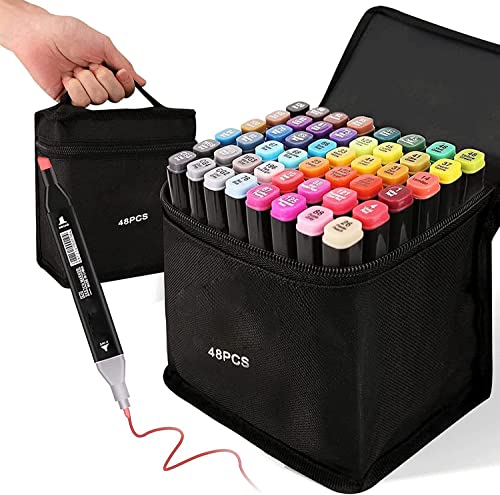 Kebuye Alkohol Marker, 48 Farben Alcohol Marker, Alkohol Permanenter Marker Set Twin Tip Marker Stifte FüR Lesezeichen, Manga, Design, Malerei, Zeichnung
