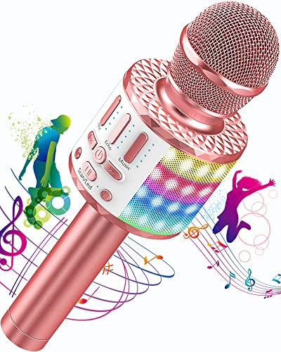 Karaoke Mikrofon, Drahtloses Bluetooth Mikrofon Kinder mit LED, Tragbares Karaoke Maschine zum Singen, Karaoke Mädchen Jungen Spielzeug Geschenke, KTV Lautsprecher Recorder für Smartphone PC