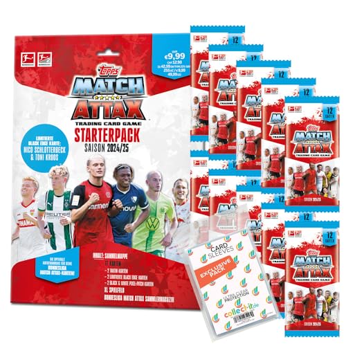 Bundle mit Topps Match Attax Bundesliga - 2024/2025-1 Starter + 10 Booster + Exklusive Collect-it Hüllen