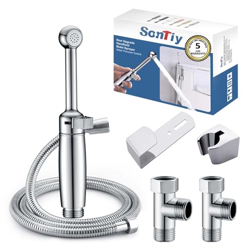 Messing Bidet Handbrause Set, SonTiy Toilette Bad Bidet Aufsatz Waschen Duschkopf mit Einstellbarem Druck &Halterung, Schlauch Chrom Bidet Armaturen für WC, Persönliche Hygiene&Windelreinigung