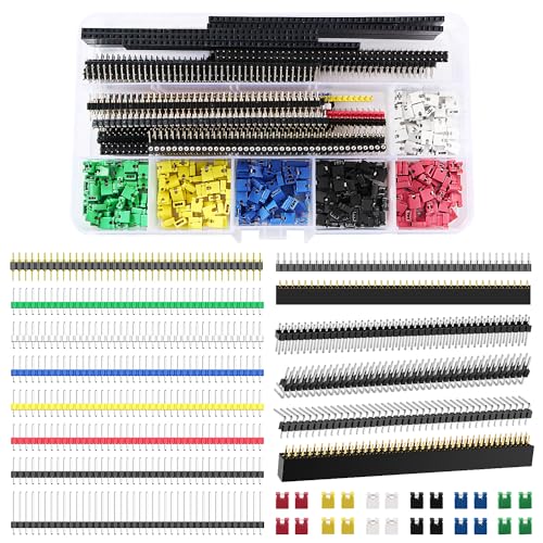 VooGenzek 395 Stücke Farbiges Pin Header Kit, Platine Stiftleiste Männlich und Weiblich, 2.54mm Kurzschluss Jumper Kappen, PCB Board Pin Header Steckerleiste, Jumper Kappen 2.54mm