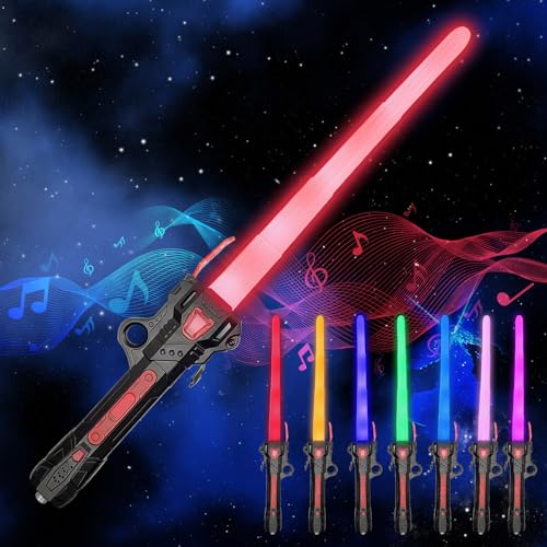 NHYDZSZ Lichtschwert Kinder, Lichtschwert Star Wars, 7 Farben Lichtschwert mit Sound, Duell Lichtschwerter, Retractable LED Lightsaber Spielzeug, Laserschwert Kinder Cosplay Spielzeug