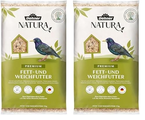 Dehner Natura Premium Wildvogelfutter, Fettfutter/Weichfutter, Ganzjahresfutter artgerecht/kraftspendend, hochwertiges Vogelfutter für Wildvögel, 5 kg (Packung mit 2)
