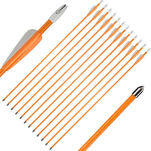 Huntingdoor 12 Stück Pfeile für Bogenschießen 28/26 Zoll Bogen Pfeil Übungspfeile Fiberglaspfeile für Anfänger Pfeil und Bogen Zielübung