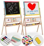 Ricokids Spiel-Tafel für Kinder magnetisches Whiteboard Uhr Abakus und Kreidetafel Maltafel Kindertafel Staffelei aus Holz