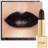 OULAC Lippenstift Metallic Glanz Finish, Halloween Schwarz Glitzer Lippenstift mit Lang Anhaltendem 3D-Glanz, Intensive Farbe, Cremige und Feuchthaltende Formel, Vegan, 4.3g (21) Midnight Mirage