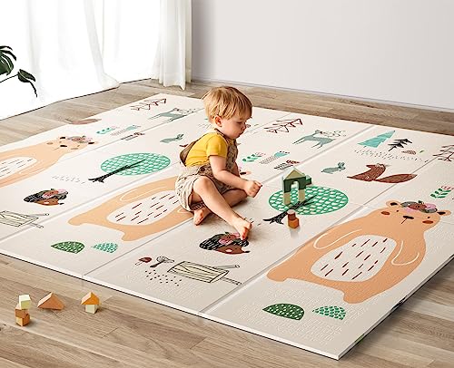 UANLAUO Foldable Baby Play Mat, Extra Large 200x180x1cm Crawling Mat for Floor,Playpen Mat Non-Slip,Double-Sided Playmat Waterproof Activity for Toddlers, Playmats Foam with Travel Bag