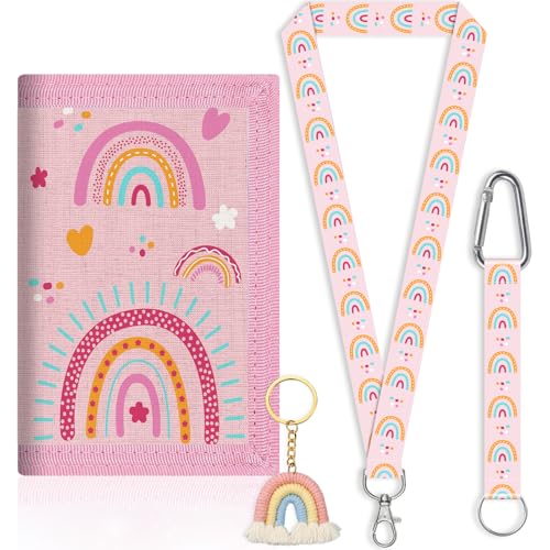 Regenbogen Brustbeutel für Mädchen – Süßer Mini Geldbeutel mit Umhängeband + Schlüsselanhänger | Stylisches Portemonnaie & praktische Aufbewahrung für Münzen, Karten & Scheine