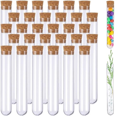 ARTGUTS 30 Stück Reagenzgläser mit Korken, Transparent Reagenzglas Vase, Kunststoff Transparent Reagenzgläser, für Blumen Liquids DIY Süßigkeiten, Deko, Spices(12 x 75mm)