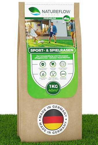 Rasensamen Sport und Spielrasen 1 kg extra robust - Schnell wachsender Nachsaat Rasen - Rasensaat Spiel- und Sportrasen Made in Germany - Premium Grassamen schnellkeimend - Rasensamen schnellkeimend