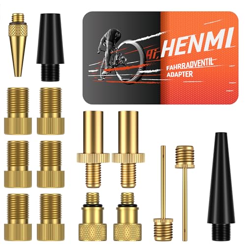 HENMI Fahrradventil Adapter Set, Alle Fahrrad Adapter Französisches Ventil, Autoventil Adapter und Französisches Ventil Adapter mit Sortierbox, Luftpumpe, Ballnadel und Kompressor Ventiladapter